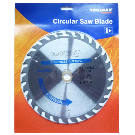 TCT Circular Saw Blade 250mm x 30mm x 30T Professional Toolpak